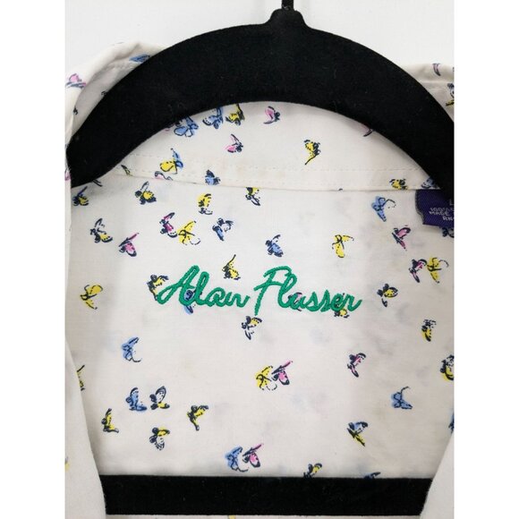 Alan Flusser Button Up Shirt Men Size M Butterfly Print Preppy Casual Whimsical - Picture 7 of 11